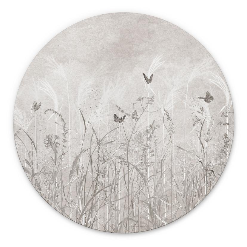 Wanddecoratie wilde bloemenweide met vlinders in Scandinavisch design - Ms Tiff - Alu-Dibond Rond