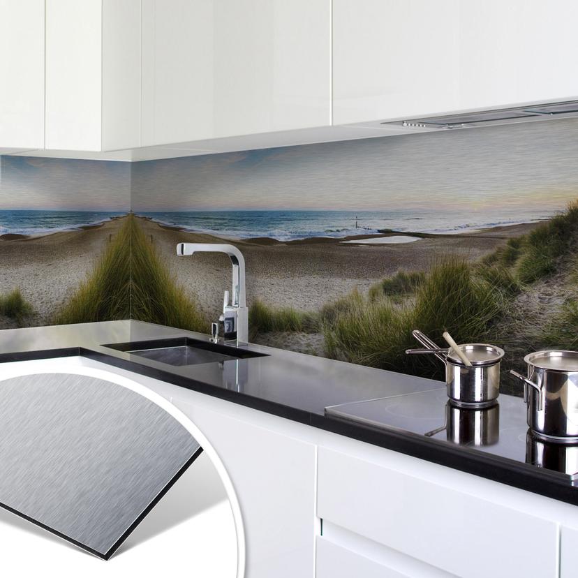 Revêtement pour cuisine - Alu-Dibond - Plage en panorama - Argenté