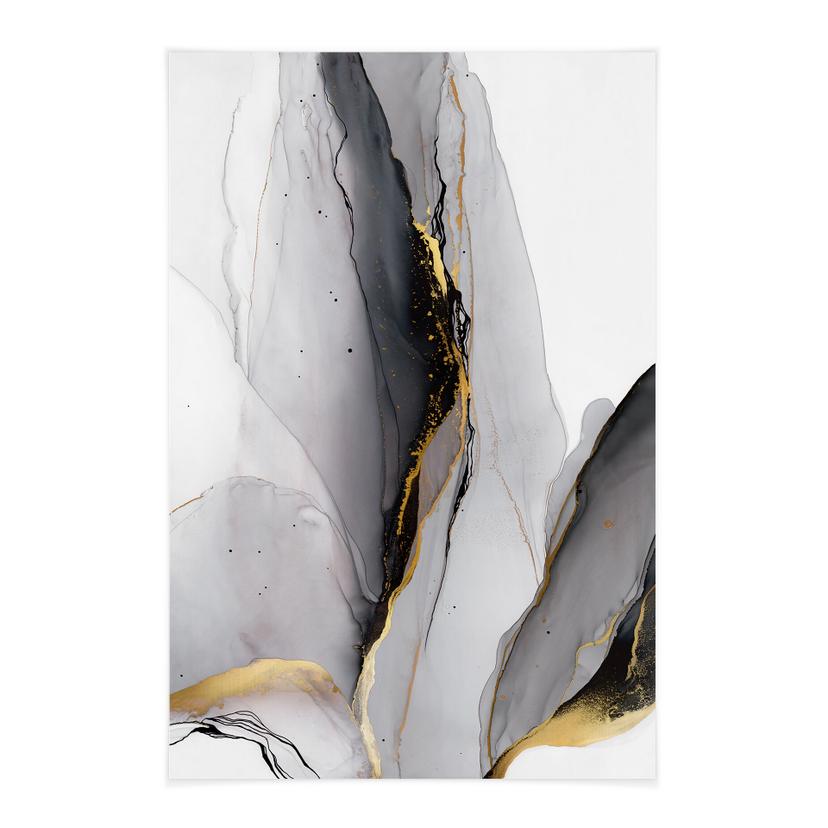 Textil poster Abstrakt komposition i guld och grått - Shelest