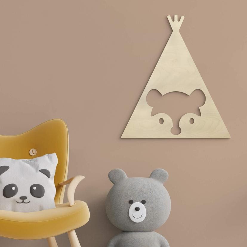 Decoración en madera álamo - tipi - oso