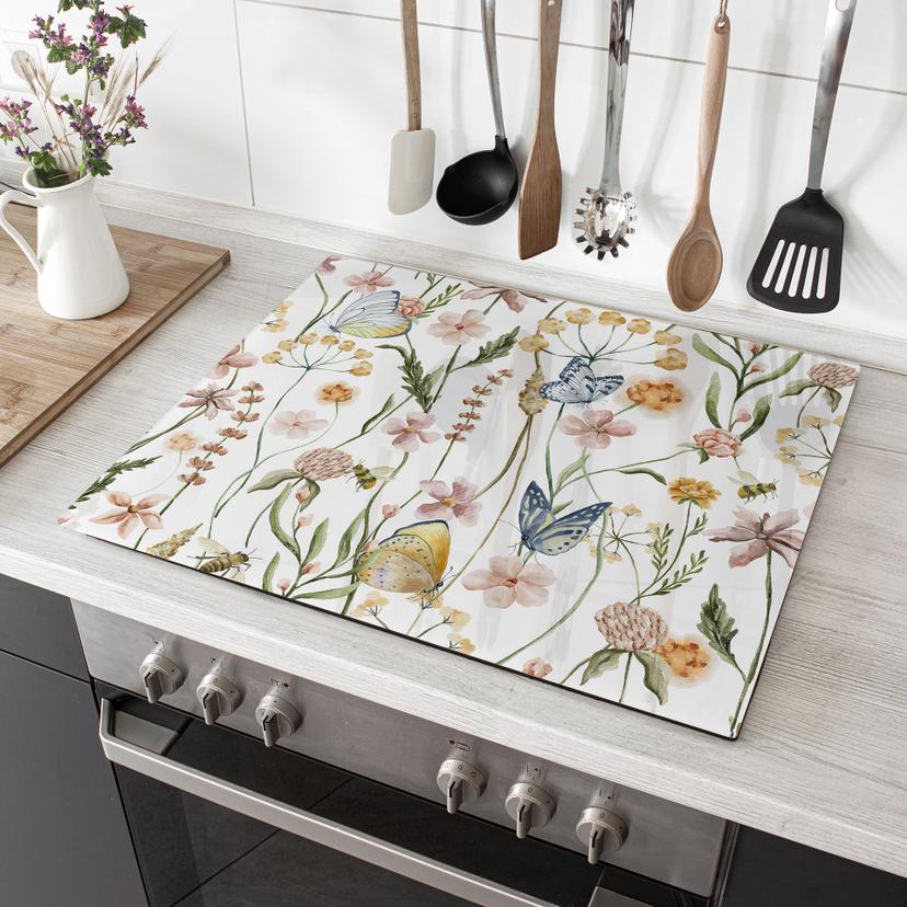 Piastre copri-fornelli Prato di primavera con farfalle - UN Designs