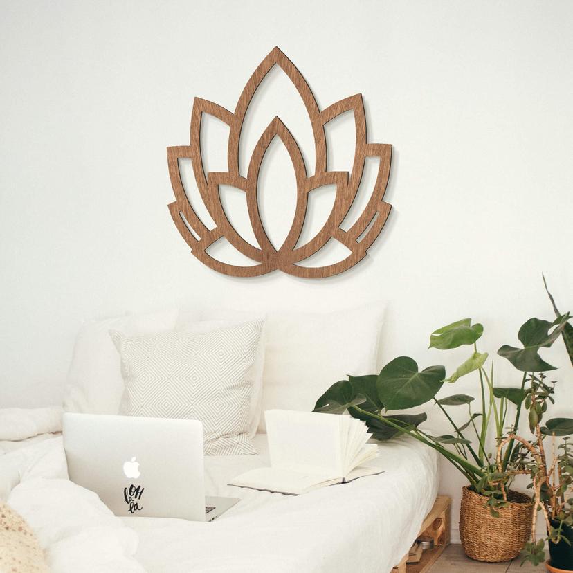 Decoración en madera caoba - Yoga flor de loto