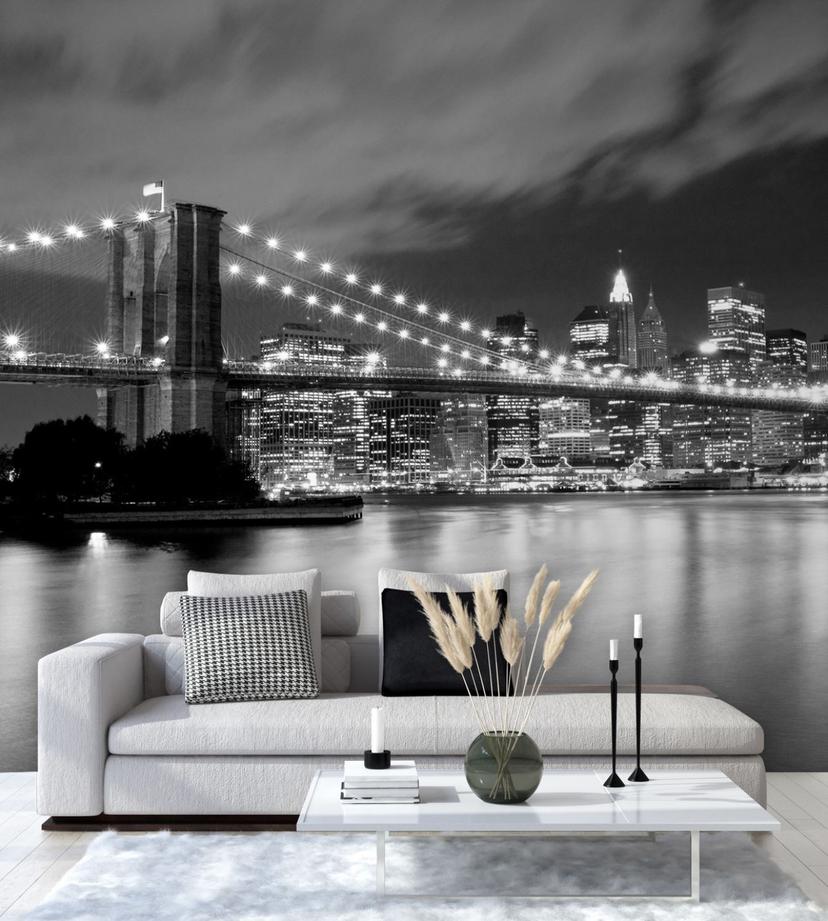 Fototapete, New York Brooklyn Bridge bei Nacht beleuchtet