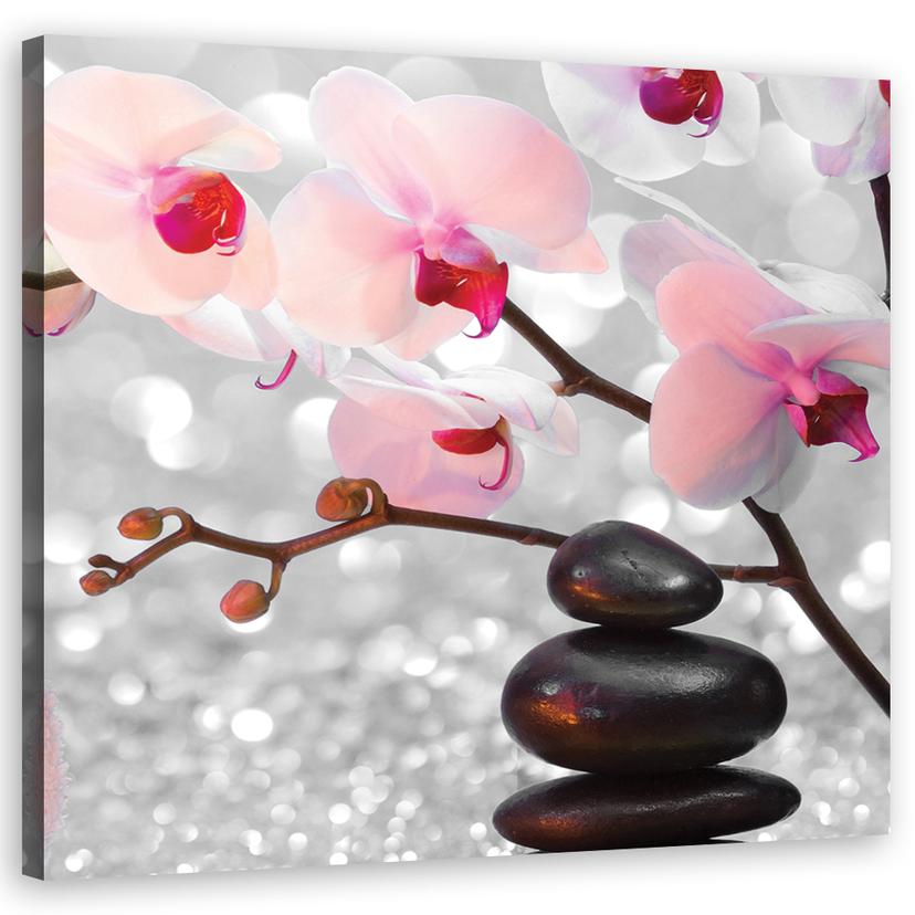 Canvasbillede, Zen sten orkidé blomster