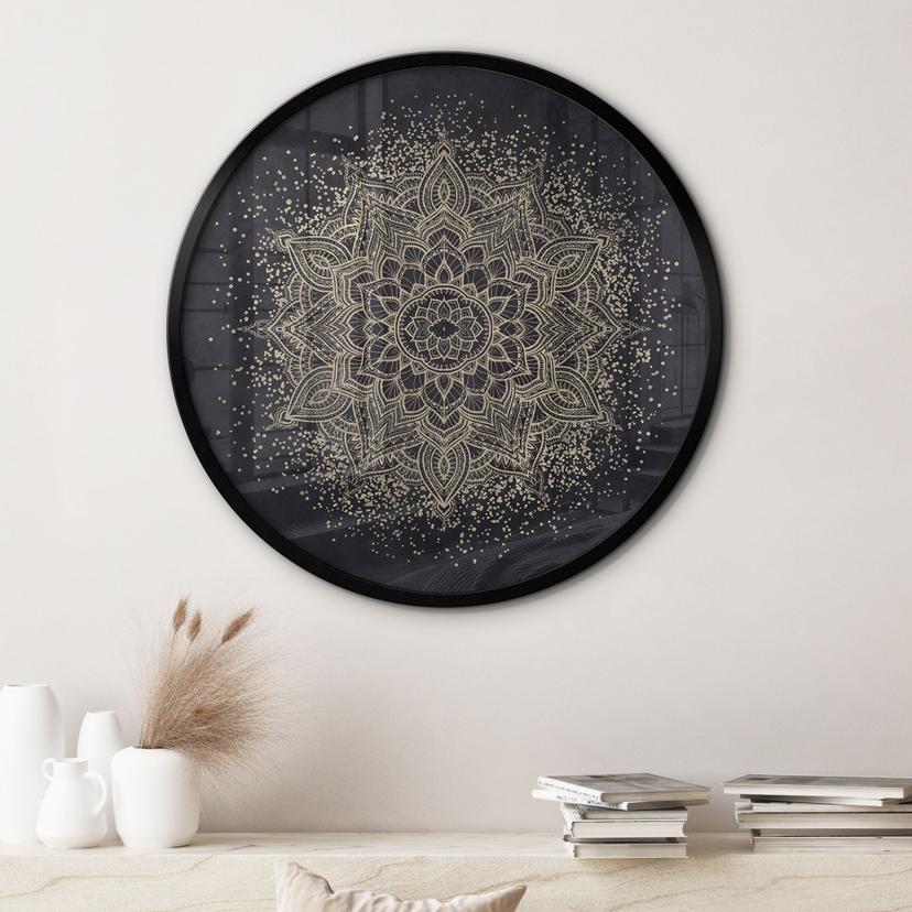 Poster mandala elegante in nero e oro - Bloomery Decor - Rotondo