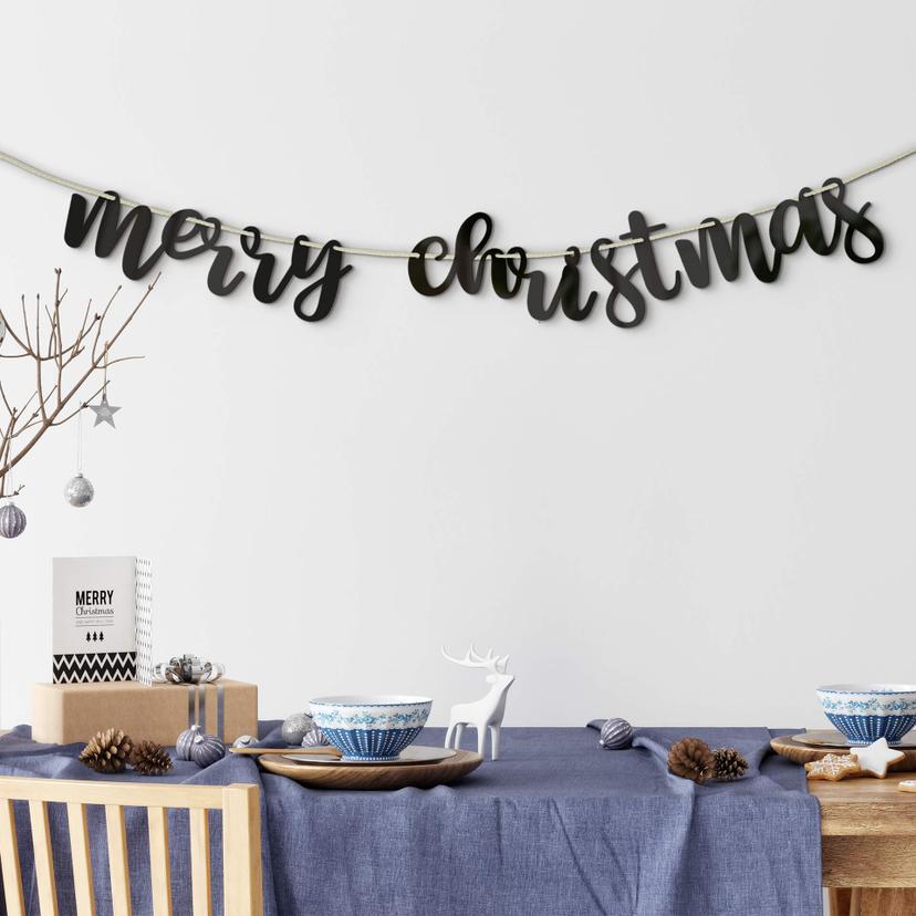 Decoración navideña cadena de banderines Feliz Navidad - decoración acrílica incl. cuerda de algodón
