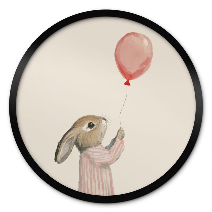 Plakat Sød kanin med ballon - Treechild - Rund