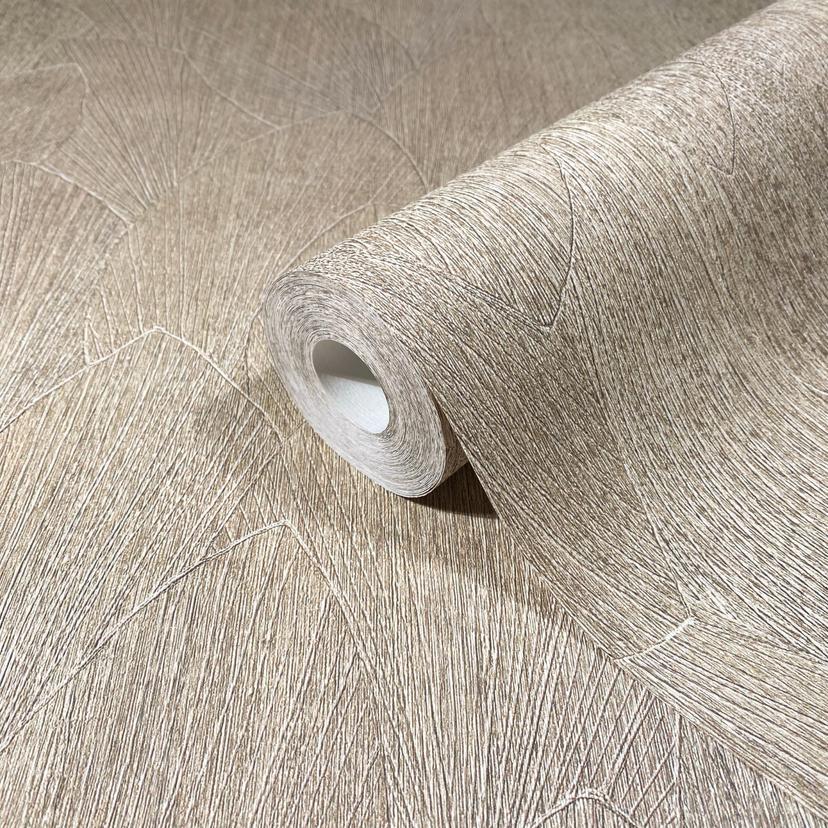 Vliesbehang met structuur bladmotief beige gebloemd