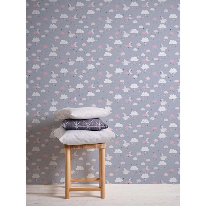 Drømmende børnetapet med skymotiv i grå, rosa og beige - Made in Germany