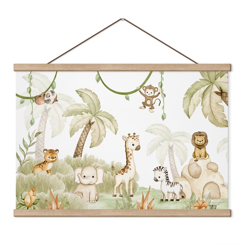 Kinderkamer Textielposter Schattige dieren onder palmen - Oliver Robins