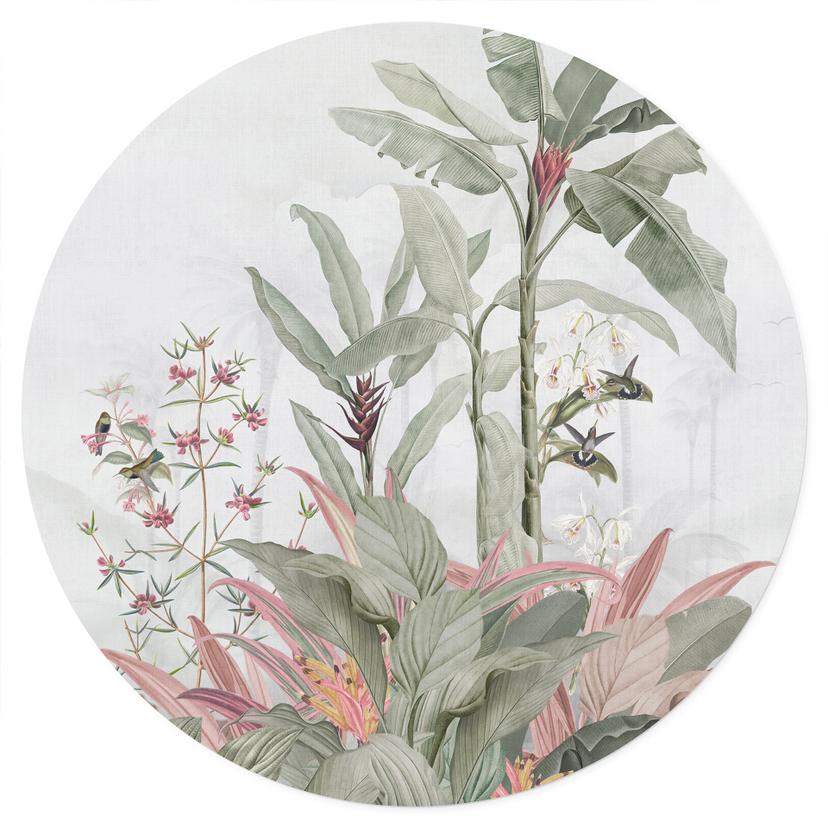 Adesivo murale Idillio tropicale con colibrì blu - Bloomery Decor - Rotondo