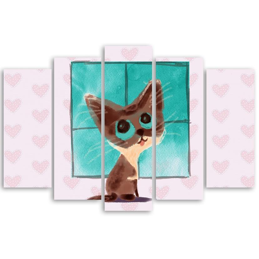 Stampa su tela 5 pezzi, gattino cartone animato
