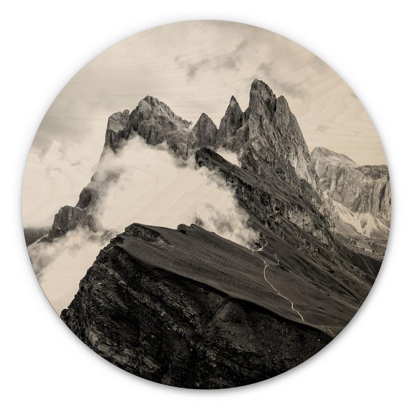 Væg cirkel træ Udsigt over Alperne - Dolomitternes bjerglandskab