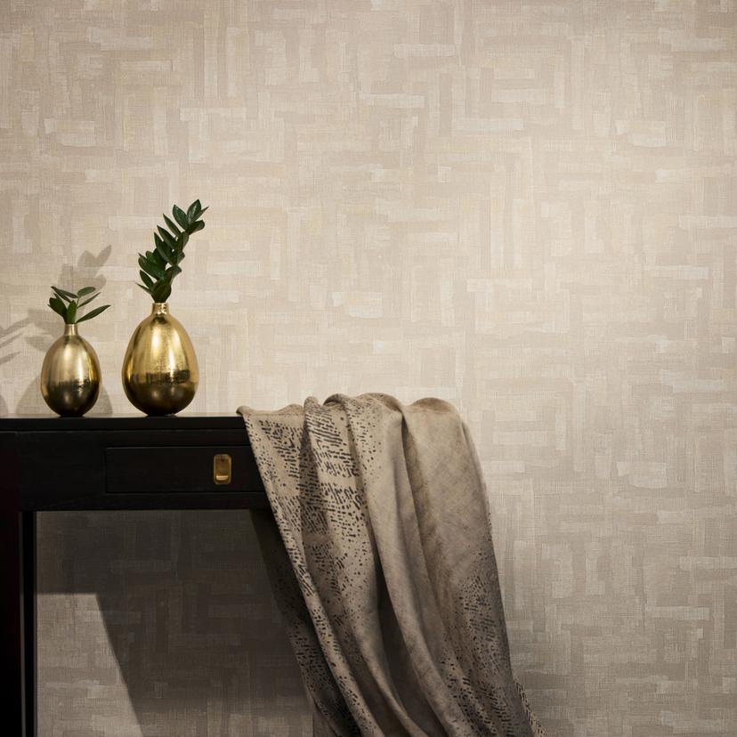 Struktureret tapet med linnedlook Beige Cream - Geometrisk mønster