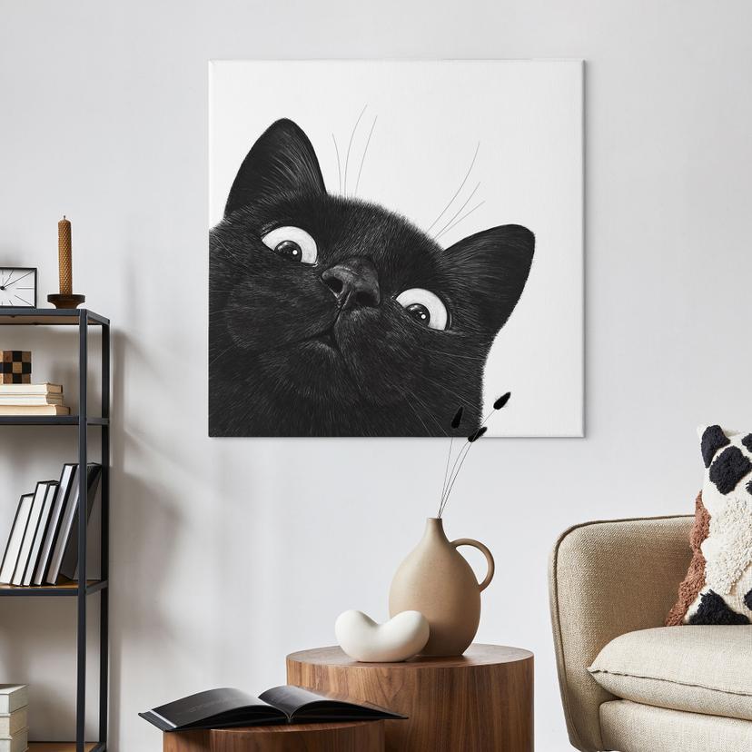 Canvas schilderij Grappige zwarte kat - Korenkova - Vierkant