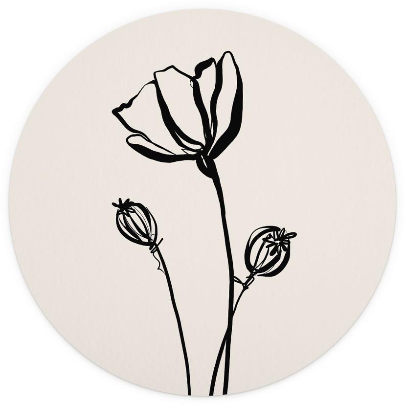 Fotomurale Line Art Poppy - Cats & Dotz - Rotondo - Autoadesivo/non tessuto