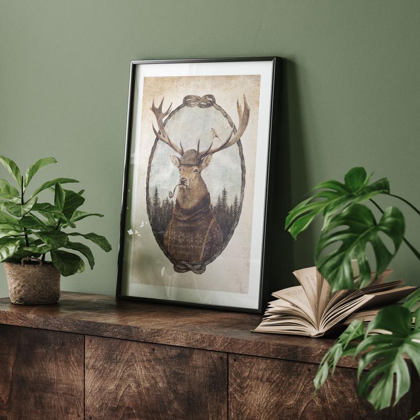 Poster cervo vintage con pipa | ritratto animale per il soggiorno - Koubou