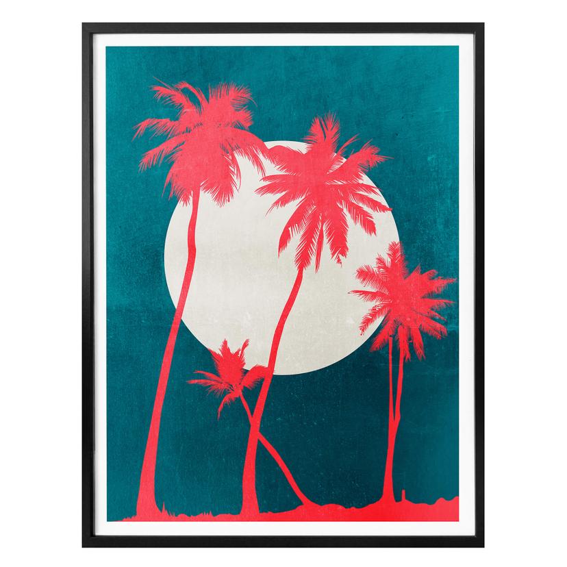 Póster Kubistika - Noche caribeña bajo las palmeras