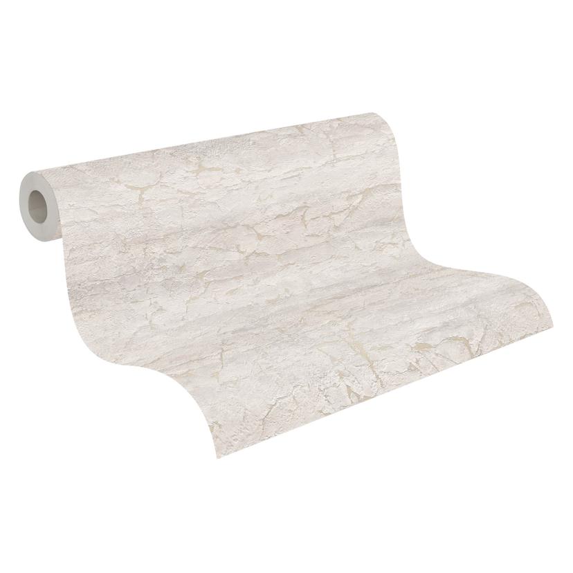 Papel pintado no tejido Tamika Raw Heritage efecto piedra gris blanco - efecto pared yeso metalizado