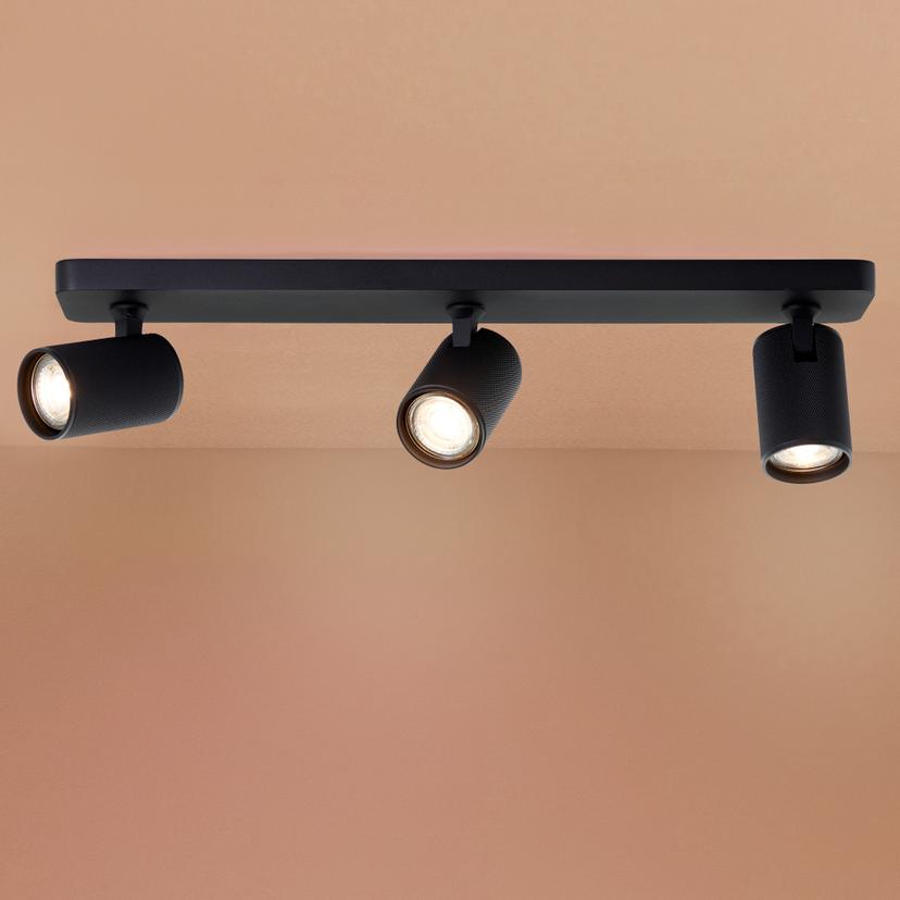 Spotbalken Leonardo, schwarz, 12,1 x 53 cm, Metall Dreifacher Deckenstrahler