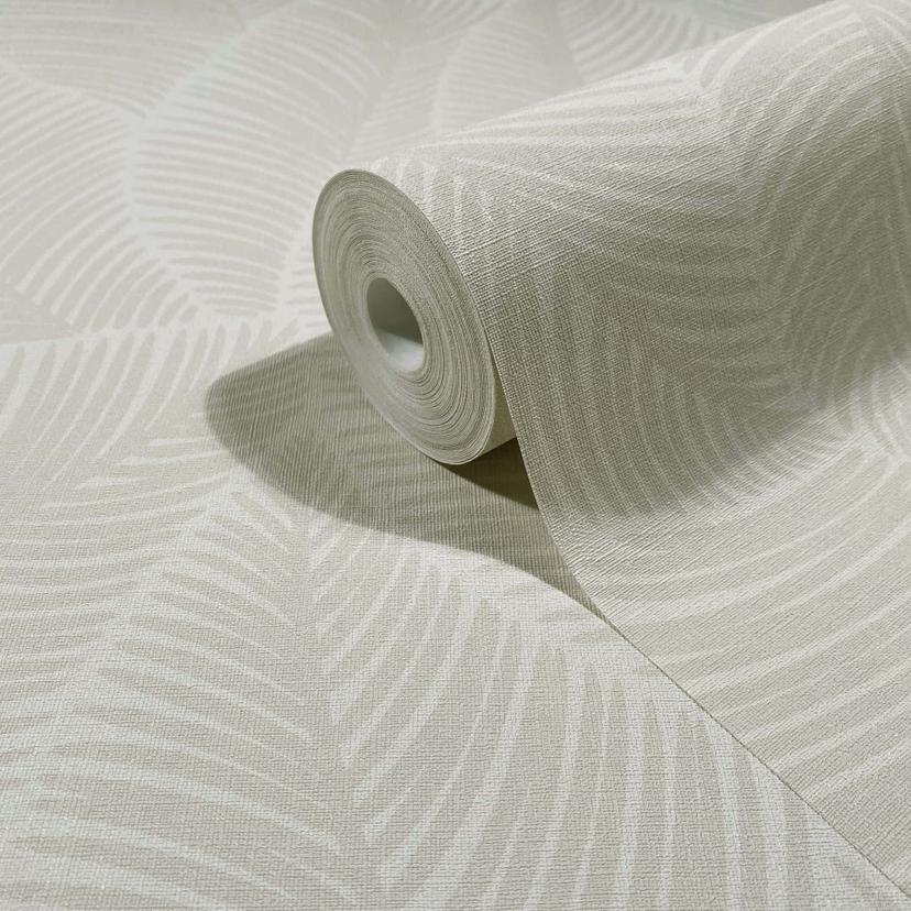 Papel pintado no tejido hojas naturaleza floral mate en beige