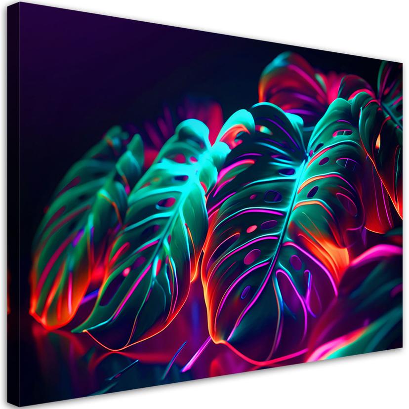 Tableau sur toile, feuilles de monstera dans un style futuriste