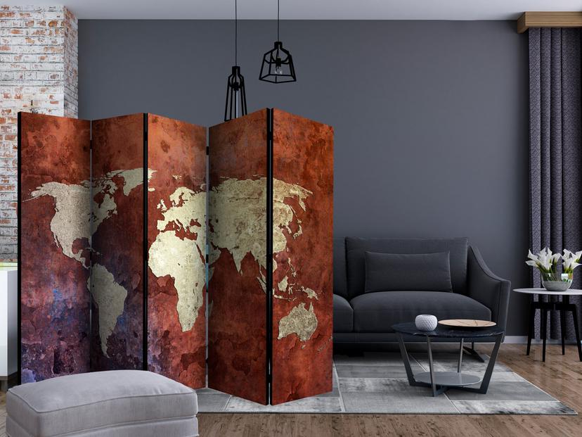Divisorio - Mappamondo - Continenti di ferro , 5 pezzi - 225x172 cm