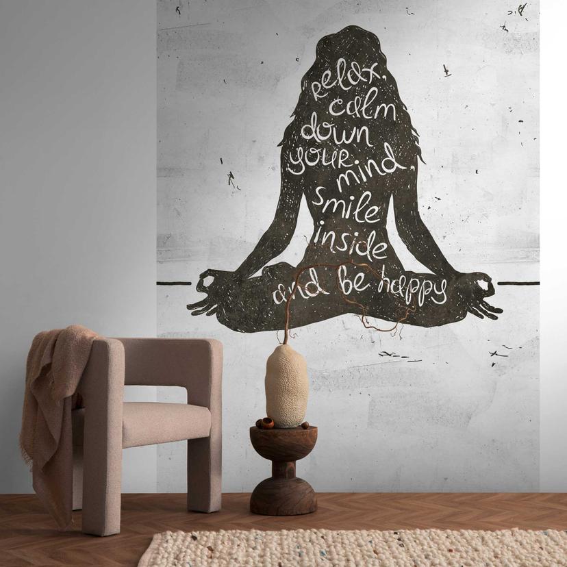 Yoga-silhuet med ordsprog - nonwoven tapet meditation - moderne vægdesign