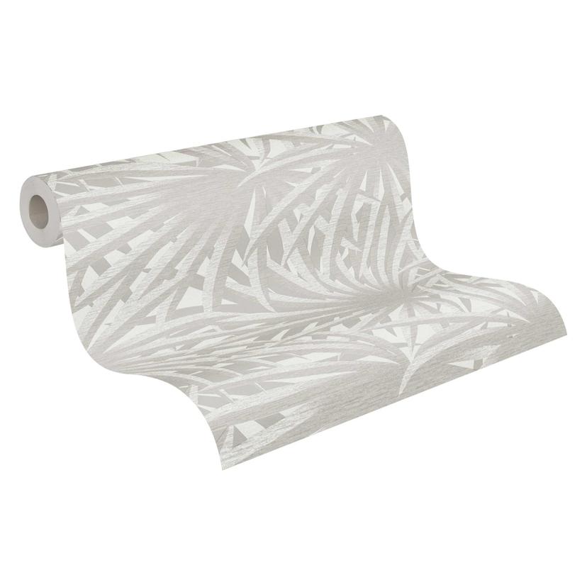 Papel pintado tejido-no tejido Livingwalls Papel pintado de palmeras Metropolitan Stories Said Marrakech gris, metalizado, blanco
