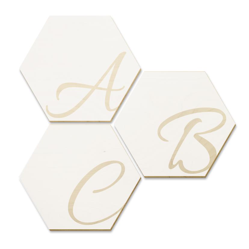 Hexagon bogstaver - Birketræ - Hvid