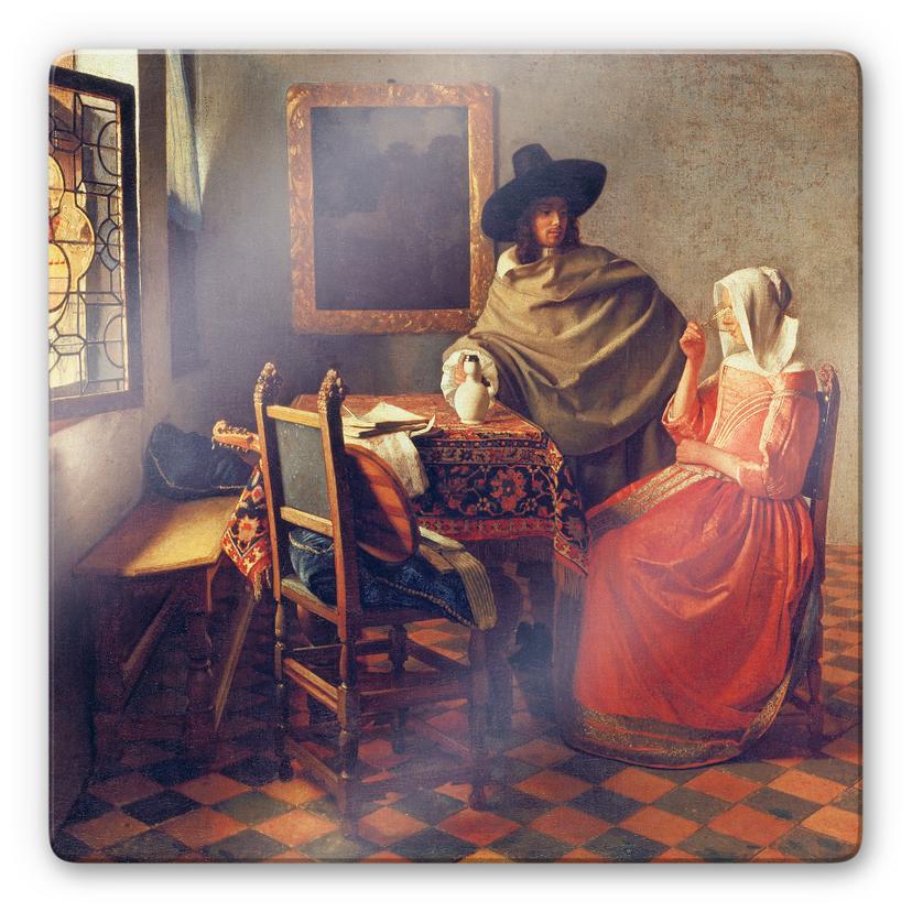 Glasschilderij Vermeer - Het glas wijn