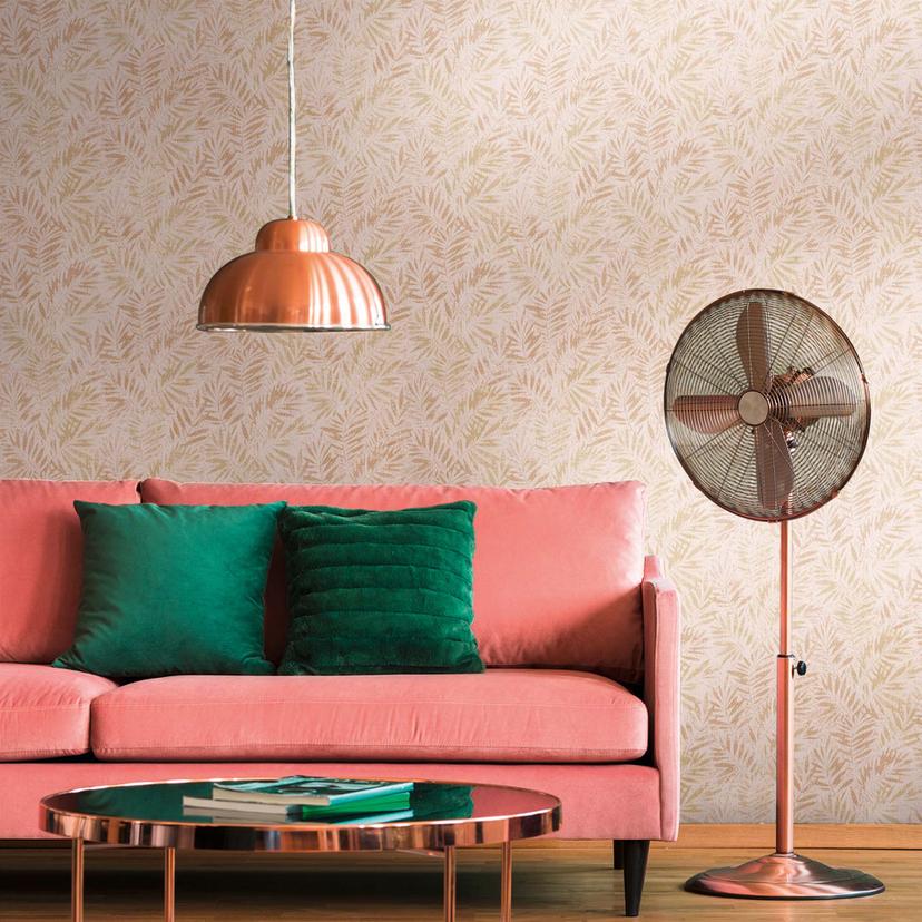 Tapet palmblad rosa, guld - non-woven tapet blad, växter mönster tapet