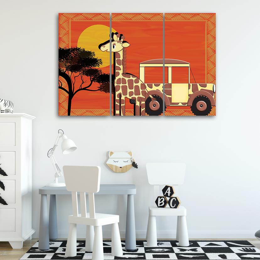 Stampa su tela 3 pezzi, giraffa animali arancioni bambini