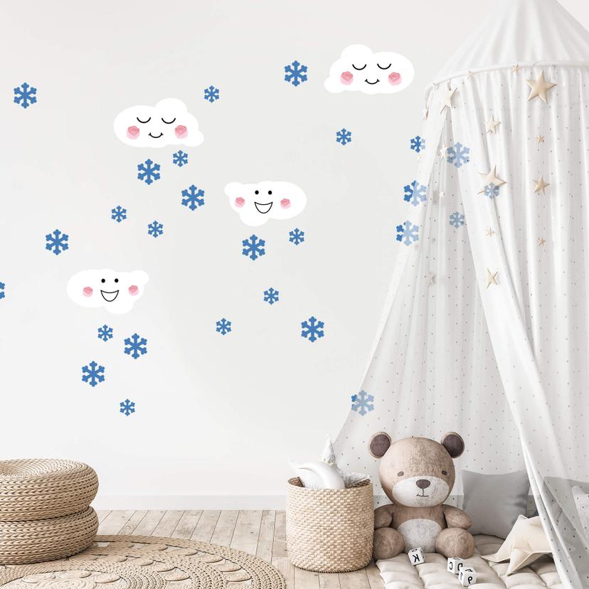 Muursticker set Wolken + Sneeuwvlokjes