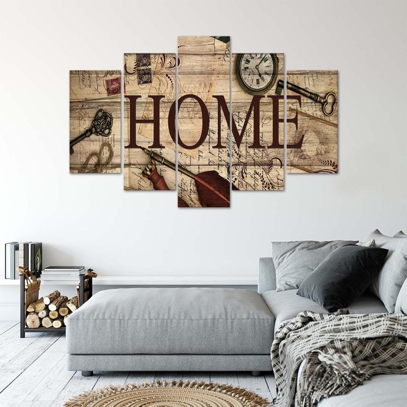 Stampa su tela 5 pezzi Home Retro scritta marrone