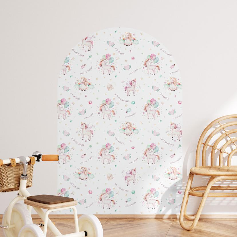 Adesivo murale ad arco a tutto tondo Sweet Unicorns balloons - Kvilis - wide