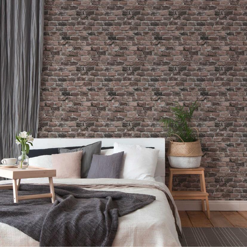 murstenstapet gråbrun beige - fleecetapet steneffekt - industrielt tapet