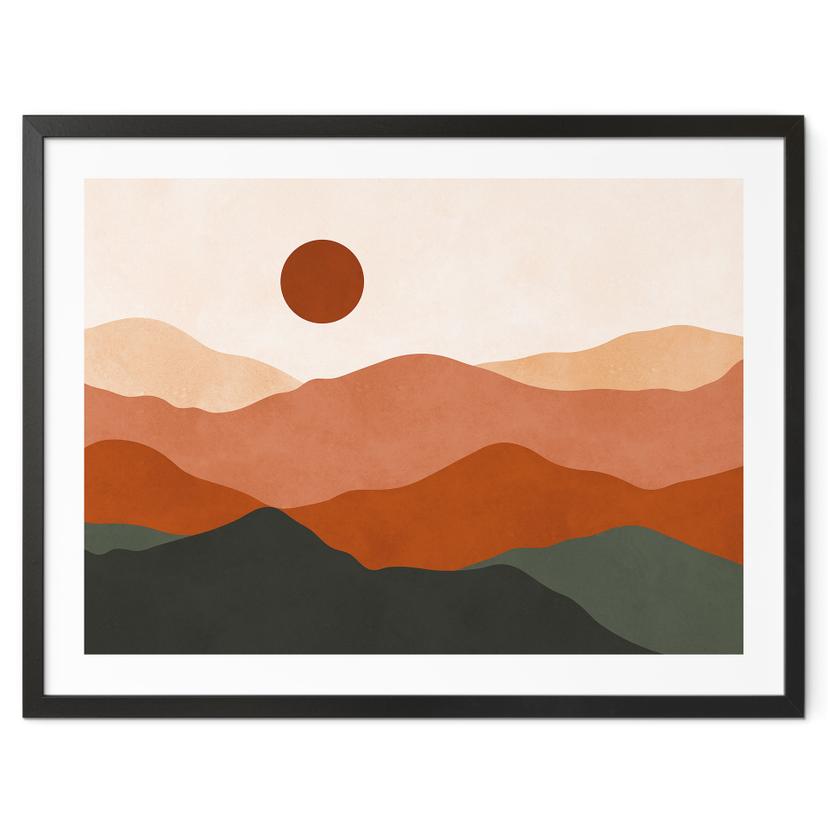 Póster Suaves colinas bajo el sol del atardecer - Costa