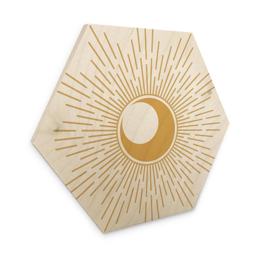 Tableau sur bois Hexagon Rayons de soleil dorés - KsanaKalpa