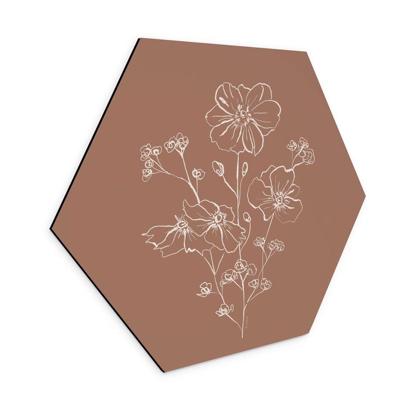 Sekskantet billede vild rose buket mokka mousse - anis illustration - aluminium dibond
