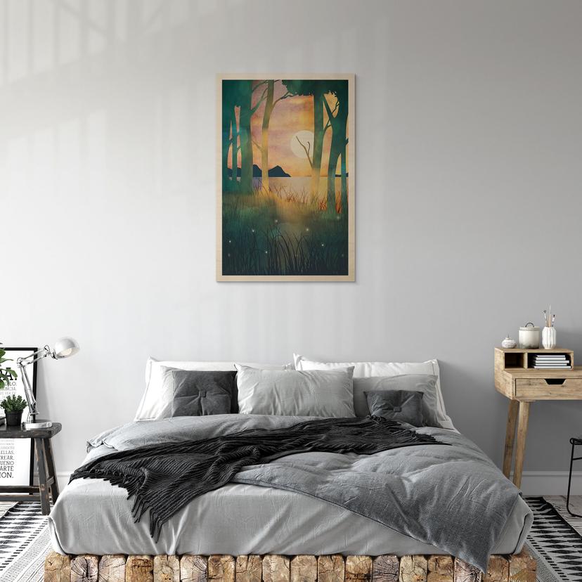 Stampa su legno Magia della foresta al tramonto - SpaceFrog Designs