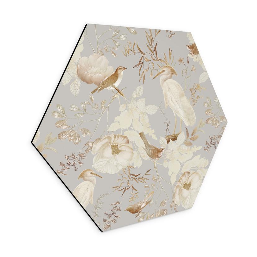 Hexagon Dibond Fugle blandt hvide blomster - UN Designs