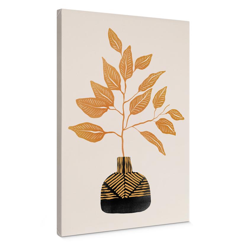 Canvasbillede Gylden gren med blade | Bladmotiv til stuen - Cats & Dotz
