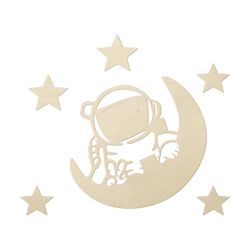 Decoro in legno Piccolo astronauta con luna e stelle