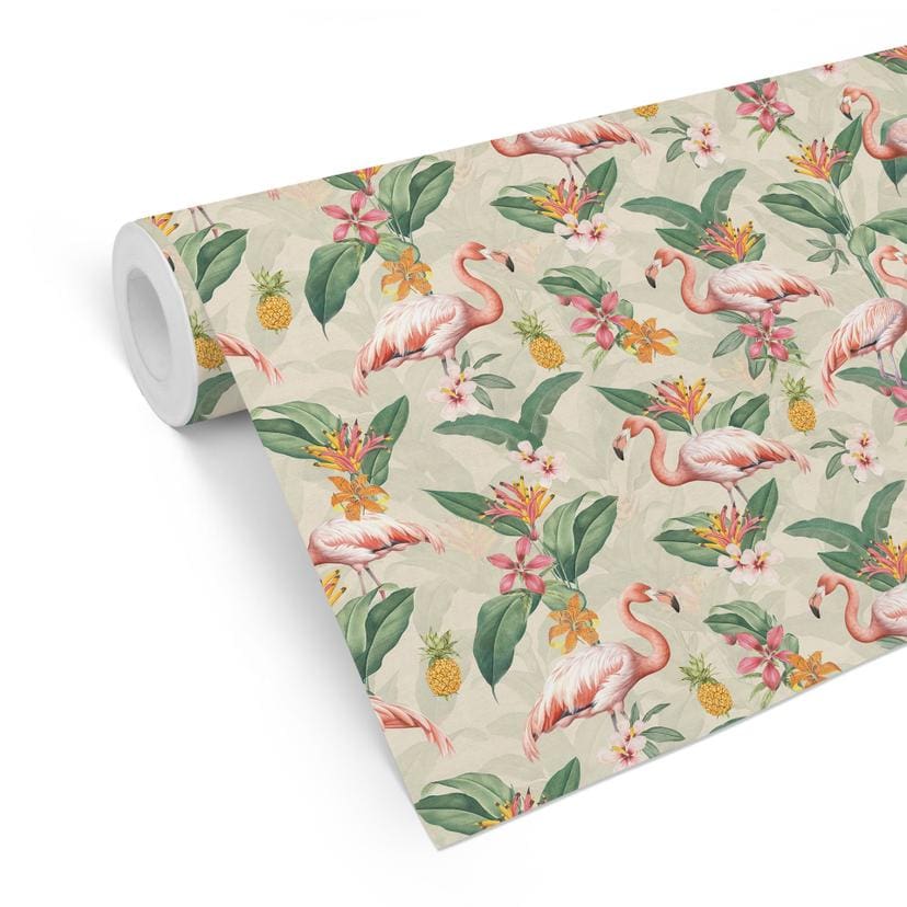 Tapet med tropisk mønster - flamingo og tropiske blade - Bloomery Decor