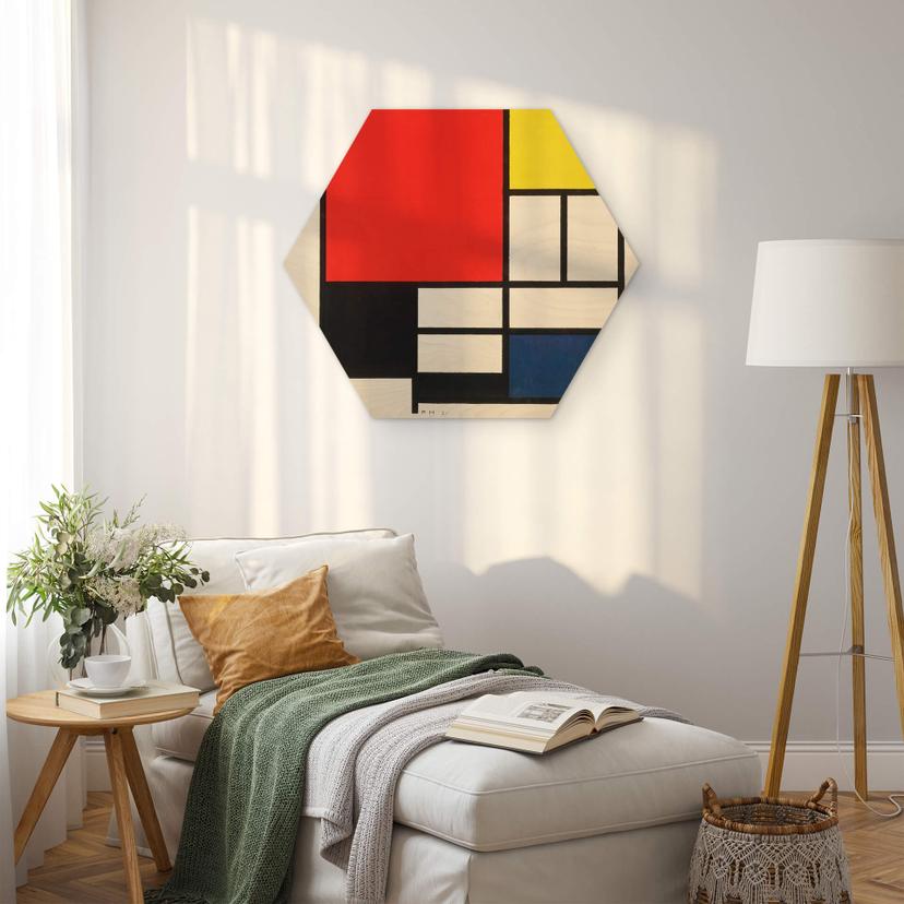 Esagono legno Mondrian Composizione rosso giallo blu