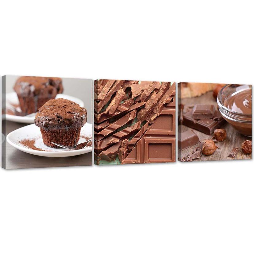 Impression sur toile en 3 parties, gâteau au chocolat