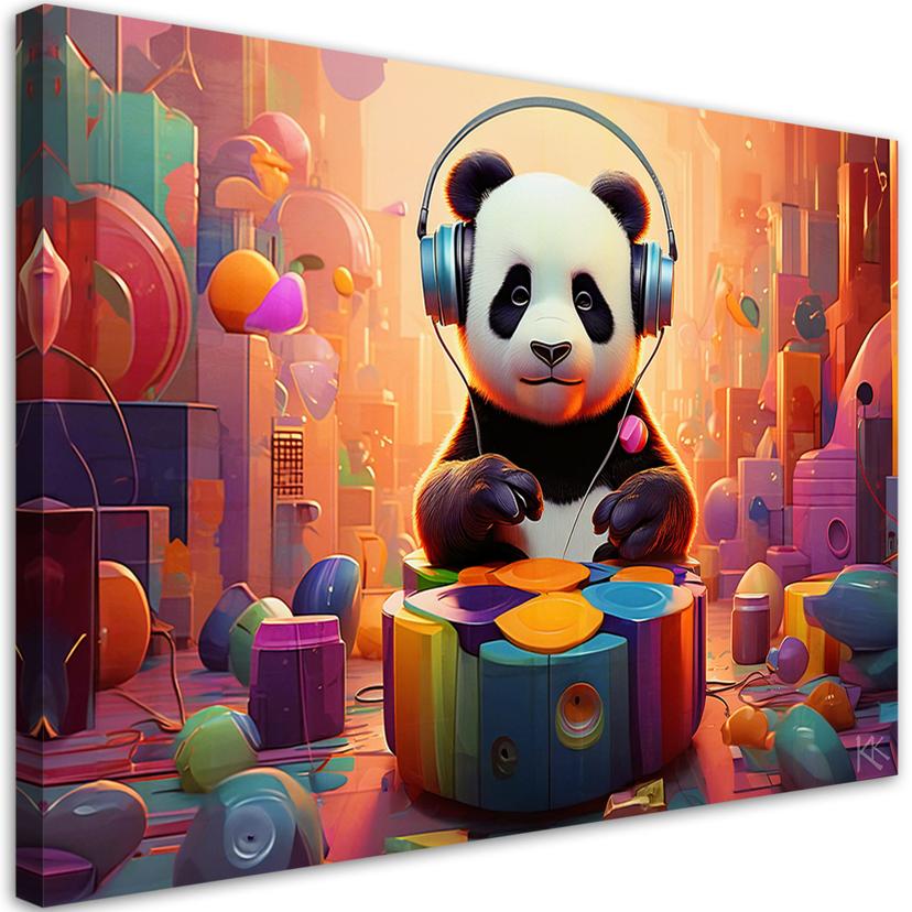 Tableau sur toile, panda avec écouteurs