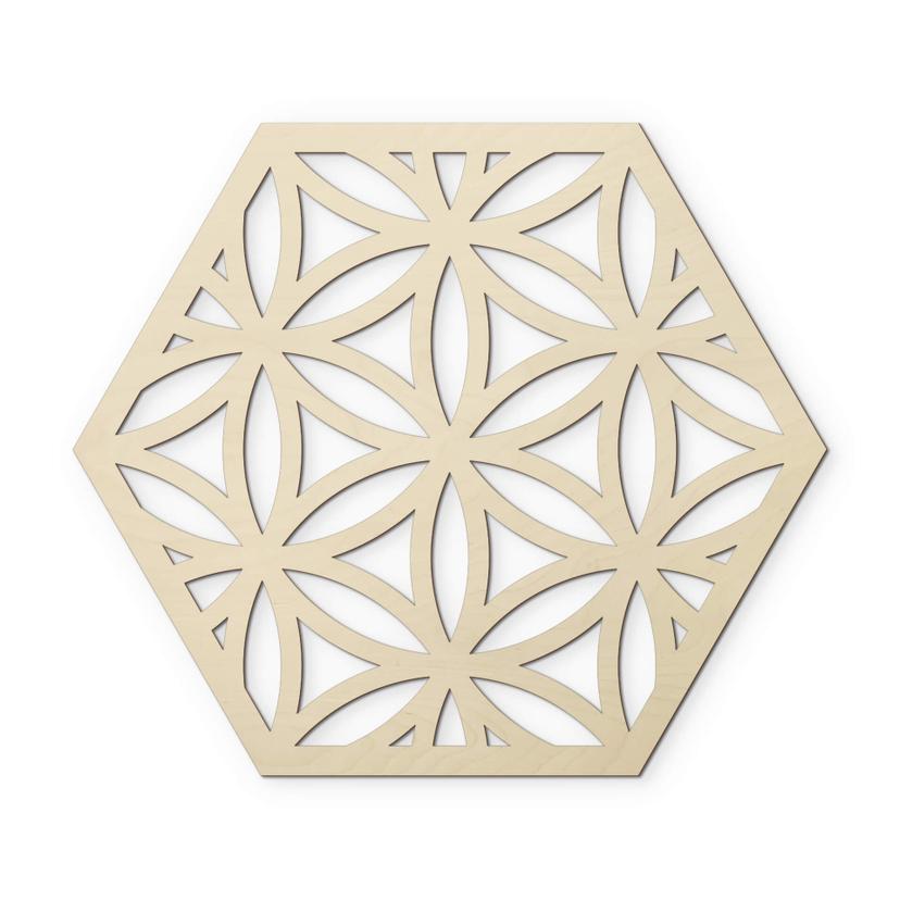 Väggdekorationer i trä av poppel - Hexagon Flower of Life