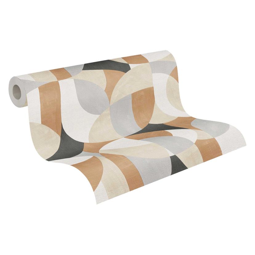 Papel pintado de muestra geométrico en beige gris negro - Papel pintado no tejido abstracto moderno